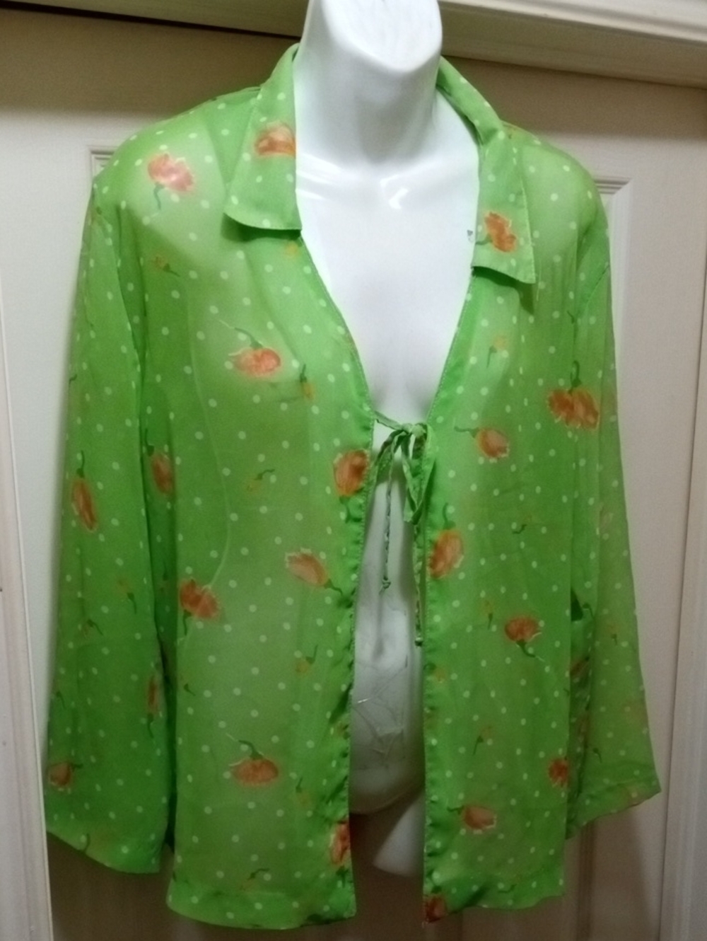 Green Floral Sheer Tie-Front Jacket Bust42
